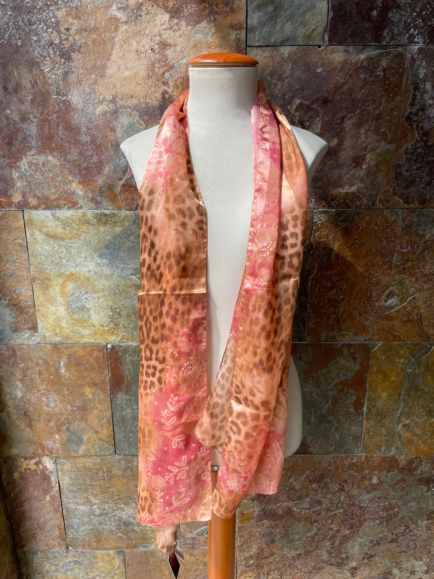Foulard vintage italiano años 70 tonos ocres animal print y motivos florales GAL-LUS