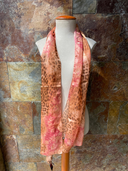 Foulard vintage italiano años 70 tonos ocres animal print y motivos florales GAL-LUS