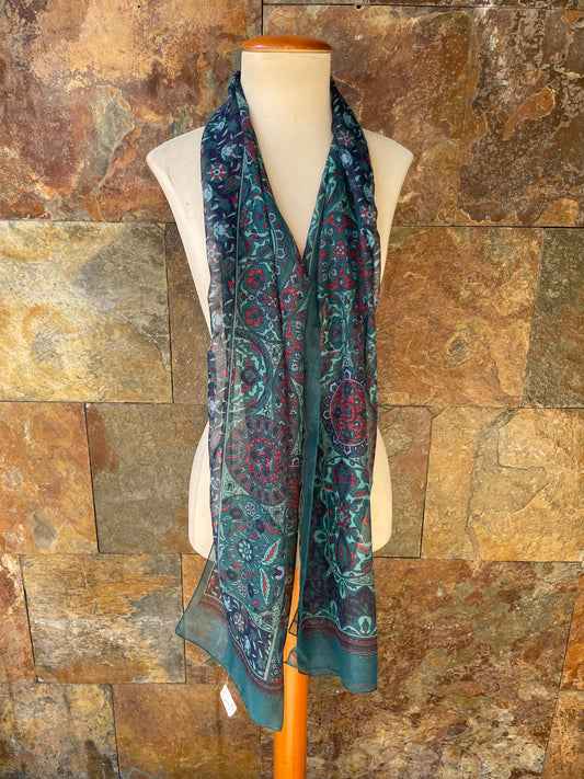 Foulard vintage italiano tonos verde, azul y rojo TEXSCOTT