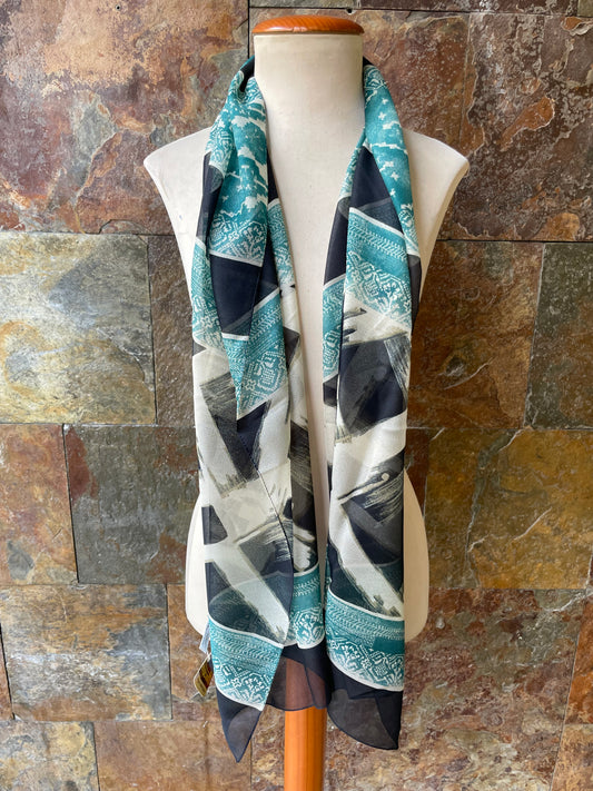 Foulard vintage italiano, tonos verdes, negro y ocre TEXSCOTT