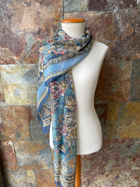 Foulard vintage italiano en colores azul, ocre y rojo TEXSCOTT