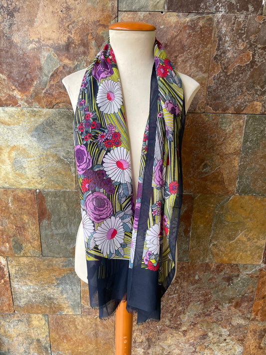 Foulard vintage italiano en colores negro, amarillo, rojo y malva BONET NINOT