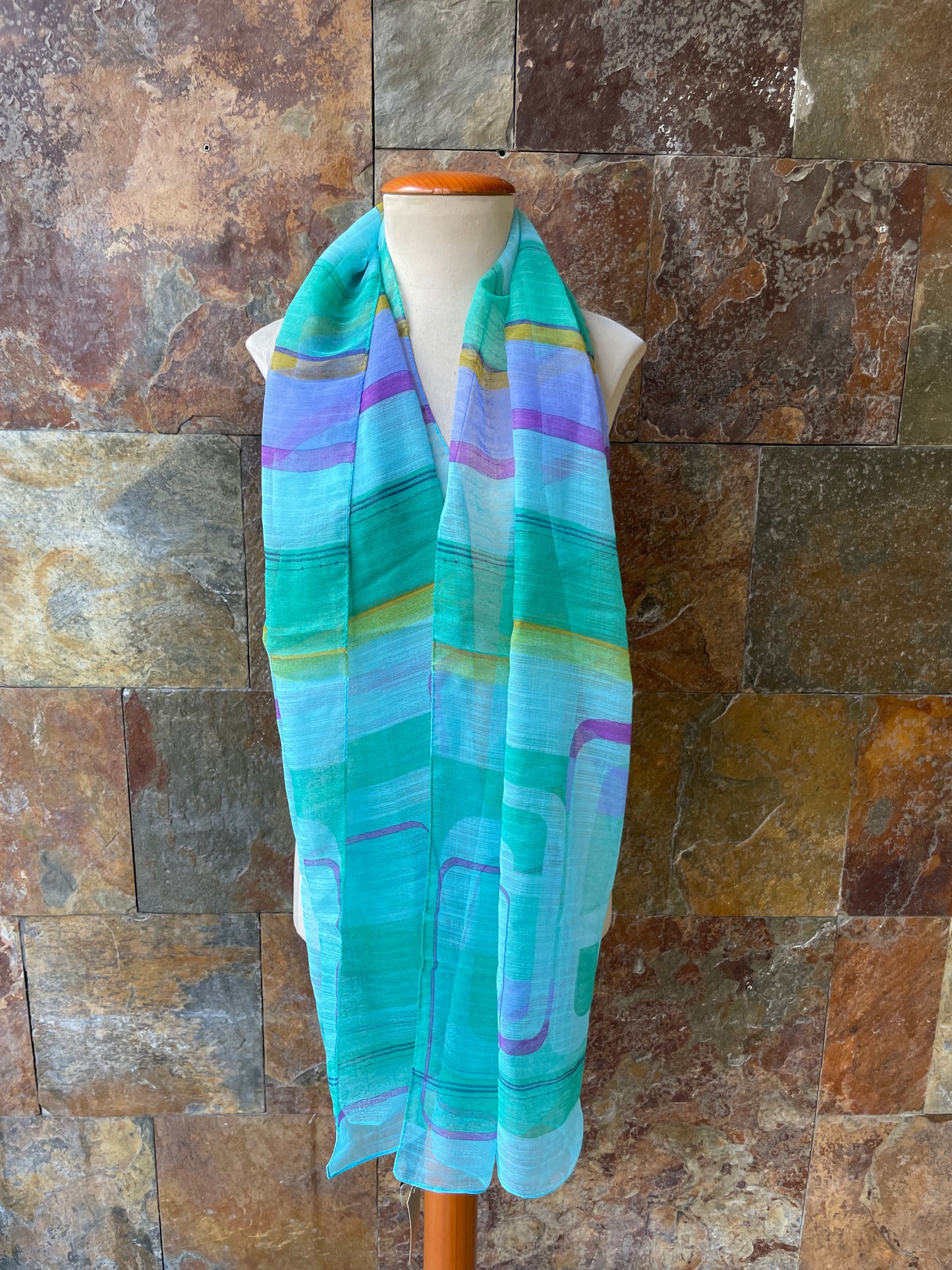 Foulard vintage, tonos verdes, azules, morados y mostaza DONATZELLI