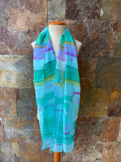 Foulard vintage, tonos verdes, azules, morados y mostaza DONATZELLI