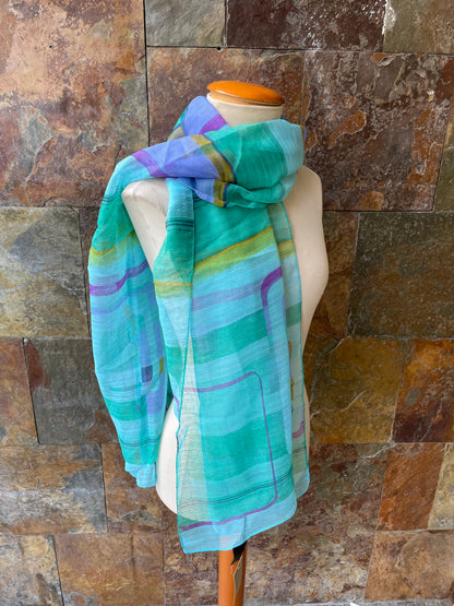Foulard vintage, tonos verdes, azules, morados y mostaza DONATZELLI