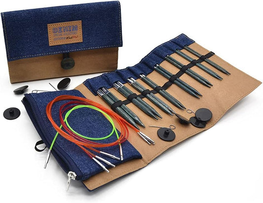 Juego de agujas intercambiables en estuche de tela (KnitPro Indigo Denim Special Collectors)