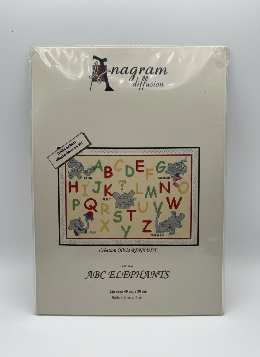 Kit de Punto de cruz Anagram Diffusion - 40x30cm - "ABC Elephants" - hilos incluidos
