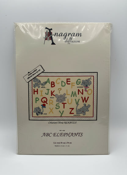 Kit de Punto de cruz Anagram Diffusion - 40x30cm - "ABC Elephants" - hilos incluidos