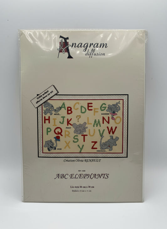Kit de Punto de cruz Anagram Diffusion - 40x30cm - "ABC Elephants" - hilos incluidos