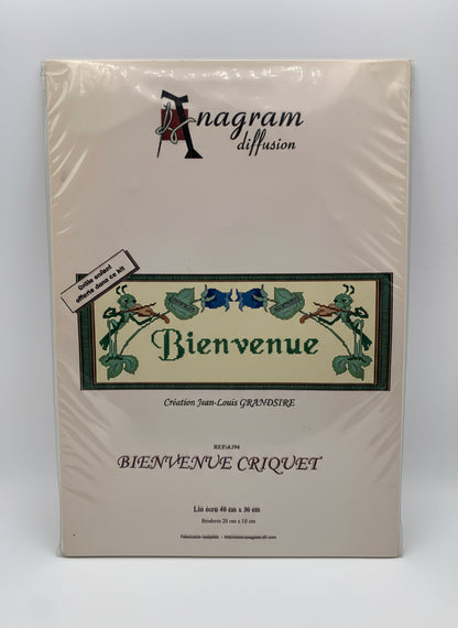 Kit de Punto de cruz Anagram Diffusion - 40x30cm - "Bienvenue criquet" - hilos incluidos