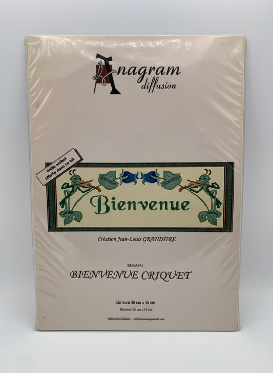 Kit de Punto de cruz Anagram Diffusion - 40x30cm - "Bienvenue criquet" - hilos incluidos