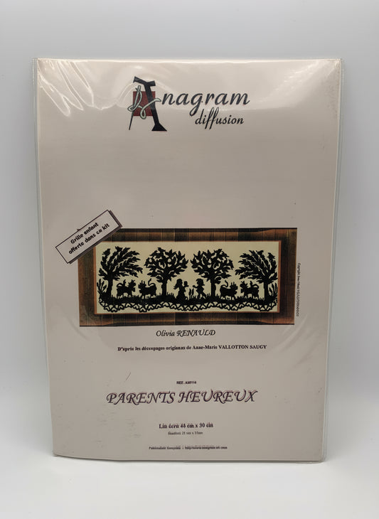 Kit de Punto de cruz Anagram Diffusion - 45x30cm - "Parents heureux" - hilos incluidos