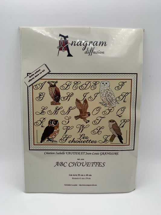 Kit de Punto de cruz Anagram Diffusion - 55x40cm - "ABC Chouettes" - hilos incluidos