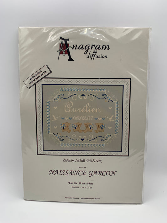 Kit de Punto de cruz Anagram Diffusion - 55x50cm - "Naissance garcon" - hilos incluidos