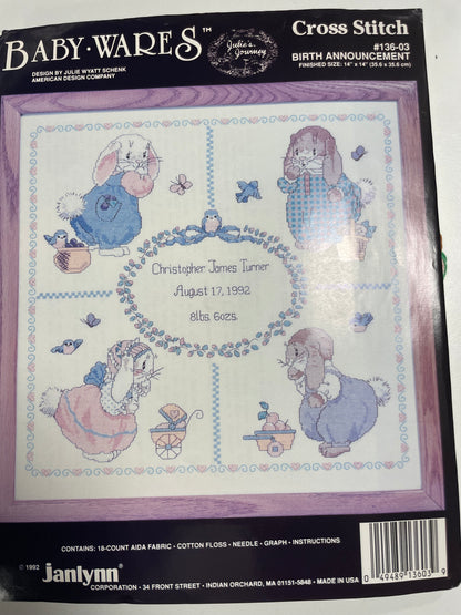 Kit de punto de cruz Baby wares - 35,6x35,6cm - "Nacimiento bebé" - hilos incluidos