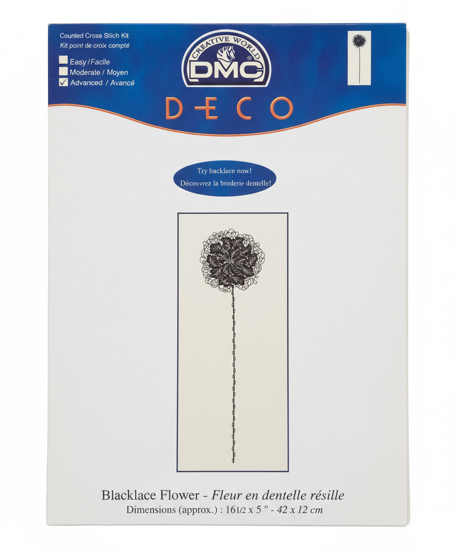 Kit de punto de cruz DMC - 42x12cm - "Fleur en dentelle résille" - hilos incluidos