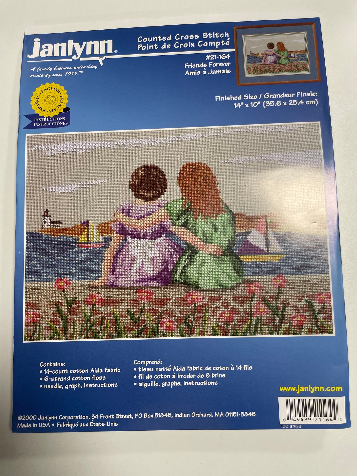 Kit de punto de cruz Janlynn - 35,6x25,4 cm - "Amigas para siempre"- hilos incluidos