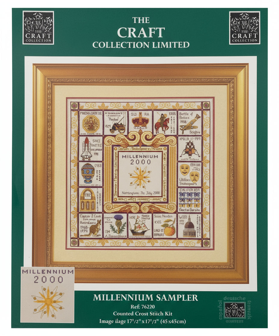 Kit de Punto de cruz The craft collection limited - 45x45cm - "Milennium sampler" - hilos incluidos