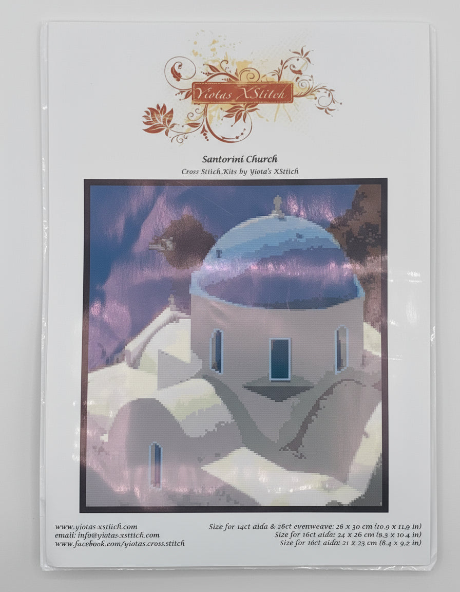 Kit de Punto de cruz Yiota's XStitch - 40x40cm - "Santorini Church" - hilos incluidos