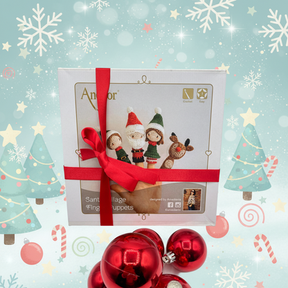 Kit navideño de marionetas para dedos de amigurumi. Marca Anchor