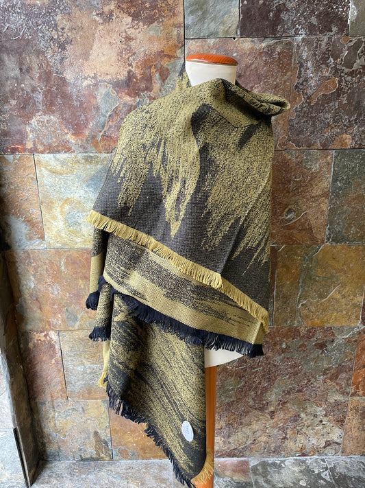 Manta vintage con fleco en color mostaza y negro 140 x 140cm SAINT MICHELE