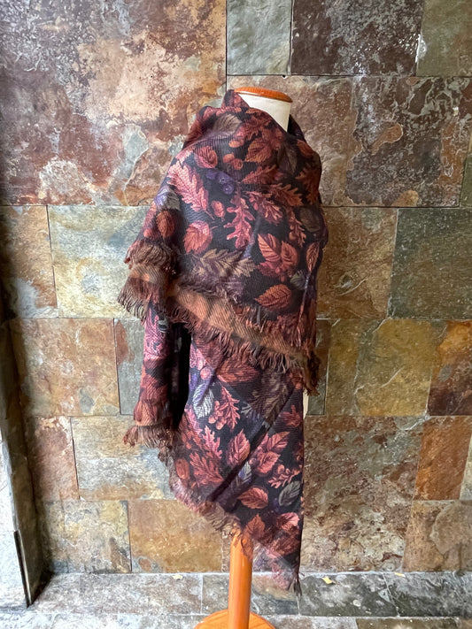 Manta vintage italiana con fleco en colores teja, negro y morado 135 x 135 cm ROBERT WILLIAM