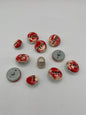 Pack 10 botones de pasta color rojo y crema con abalorios incrustados