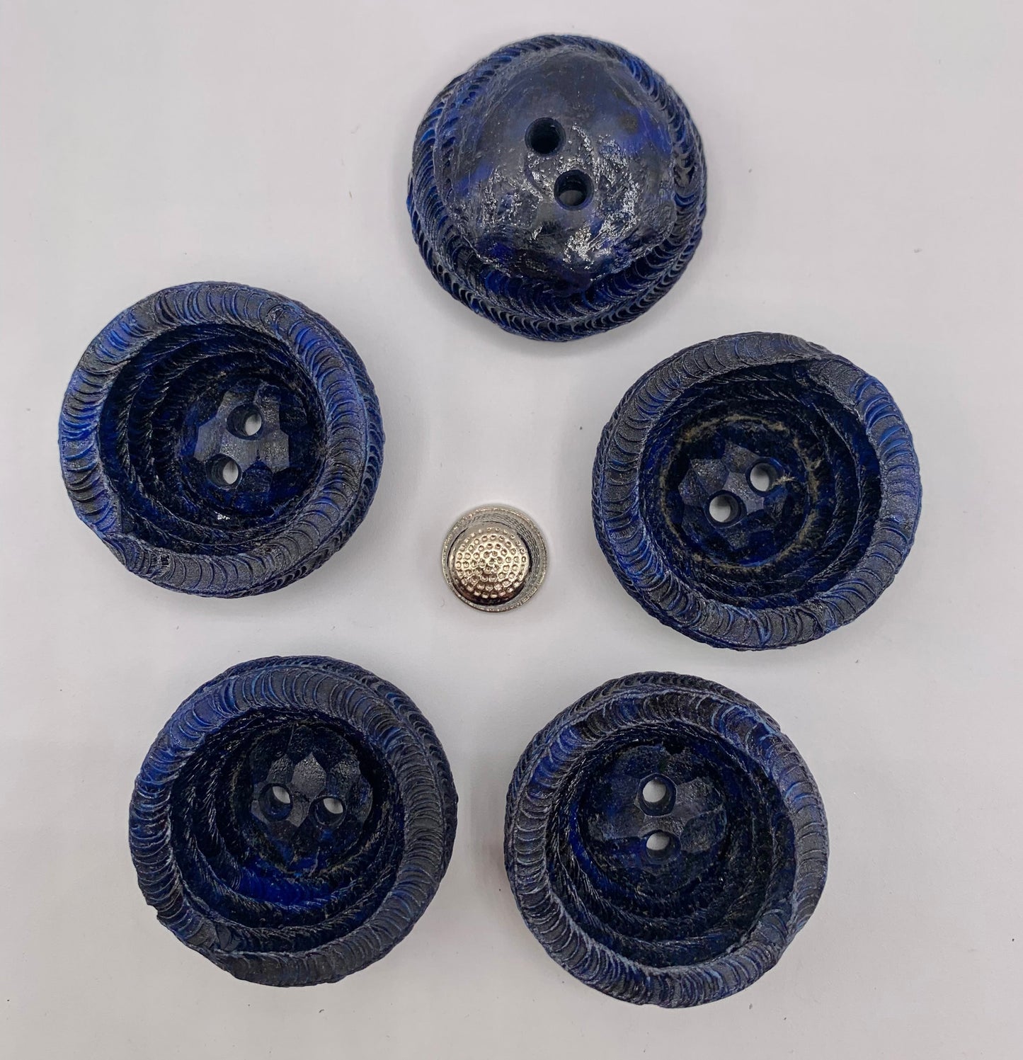Pack 5 botones vintage extra grandes de pasta color azul oscuro