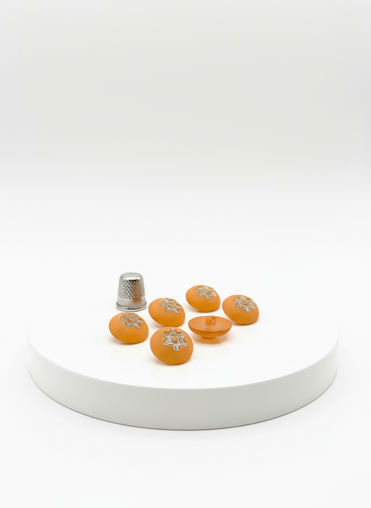 Pack 6 botones de pasta color melocotón con flor brillante