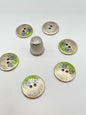Pack 6 botones vintage de metal plateados con flores pintadas