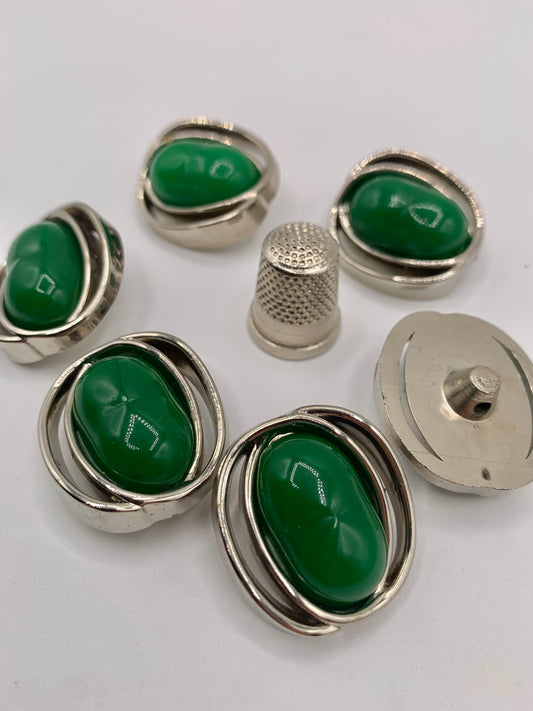 Pack 6 botones vintage de pasta color plateado y verde billar