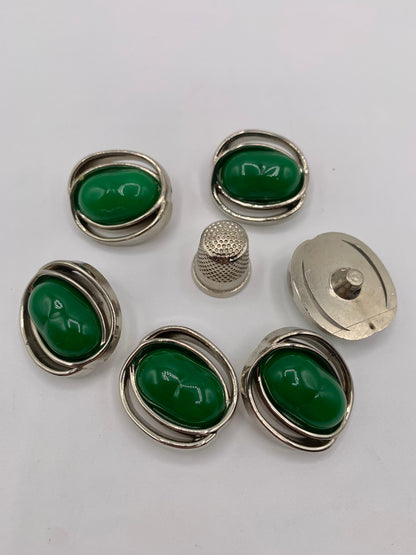 Pack 6 botones vintage de pasta color plateado y verde billar