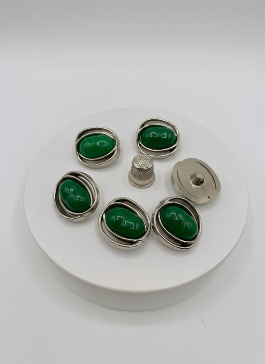 Pack 6 botones vintage de pasta color plateado y verde billar