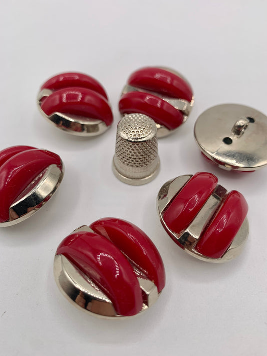 Pack 6 botones vintage de pasta y metal en color burdeos