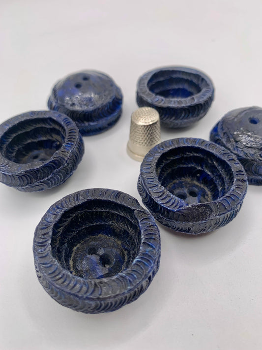 Pack 6 botones vintage extra grandes de pasta color azul oscuro