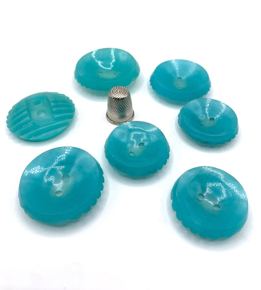 Pack 7 botones vintage años 60 color azul celeste