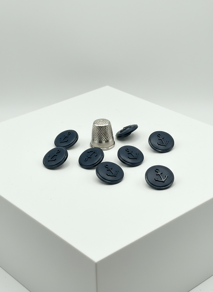 Pack 8 botones marineros de pasta color azul con ancla en relieve
