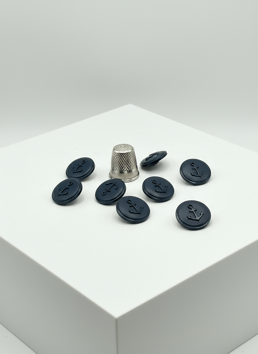 Pack 8 botones marineros de pasta color azul con ancla en relieve