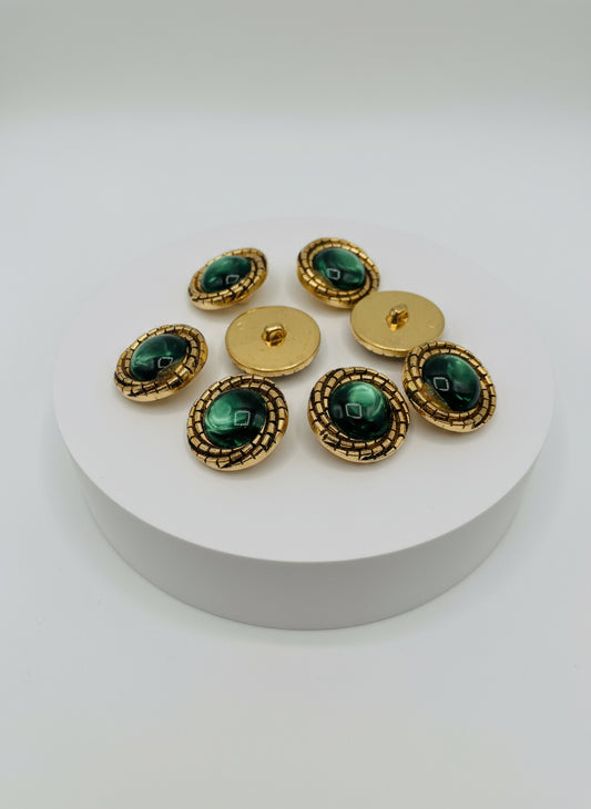 Pack 8 botones vintage de pasta color esmeralda y dorado