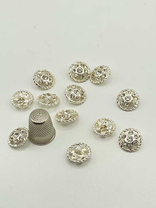 Pack 12 botones vintage de metal color plata con strass