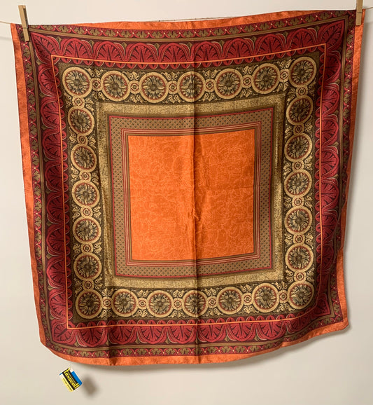Pañuelo vintage años 70 en color cobrizo, marrón y tonos rojizos TEXSCOTT
