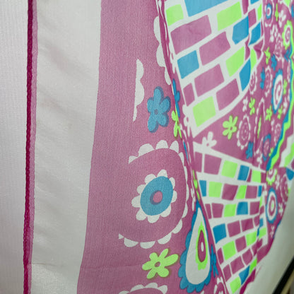 Pañuelo vintage de gasa años 70 color rosa, verde lima y azul