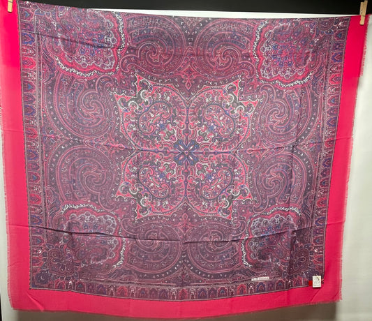 Pañuelo vintage italiano años 70 color fucsia y azul R. de Simona