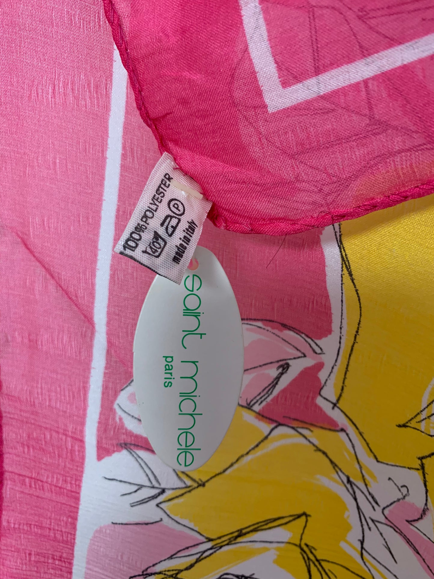Pañuelo vintage italiano años 70 color rosa, amarillo y azul SAINT MICHELE