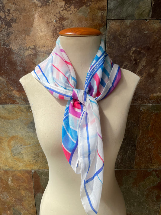 Pañuelo vintage italiano años 70 colores blanco, azul y rosa