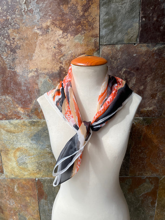 Pañuelo vintage italiano años 70 colores ocre, naranja y negro