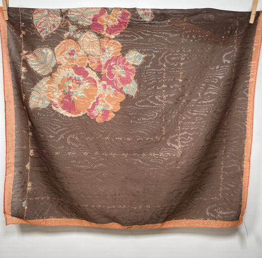 Pañuelo vintage italiano años 70 en tonos marrones con estampado floral MARIONA
