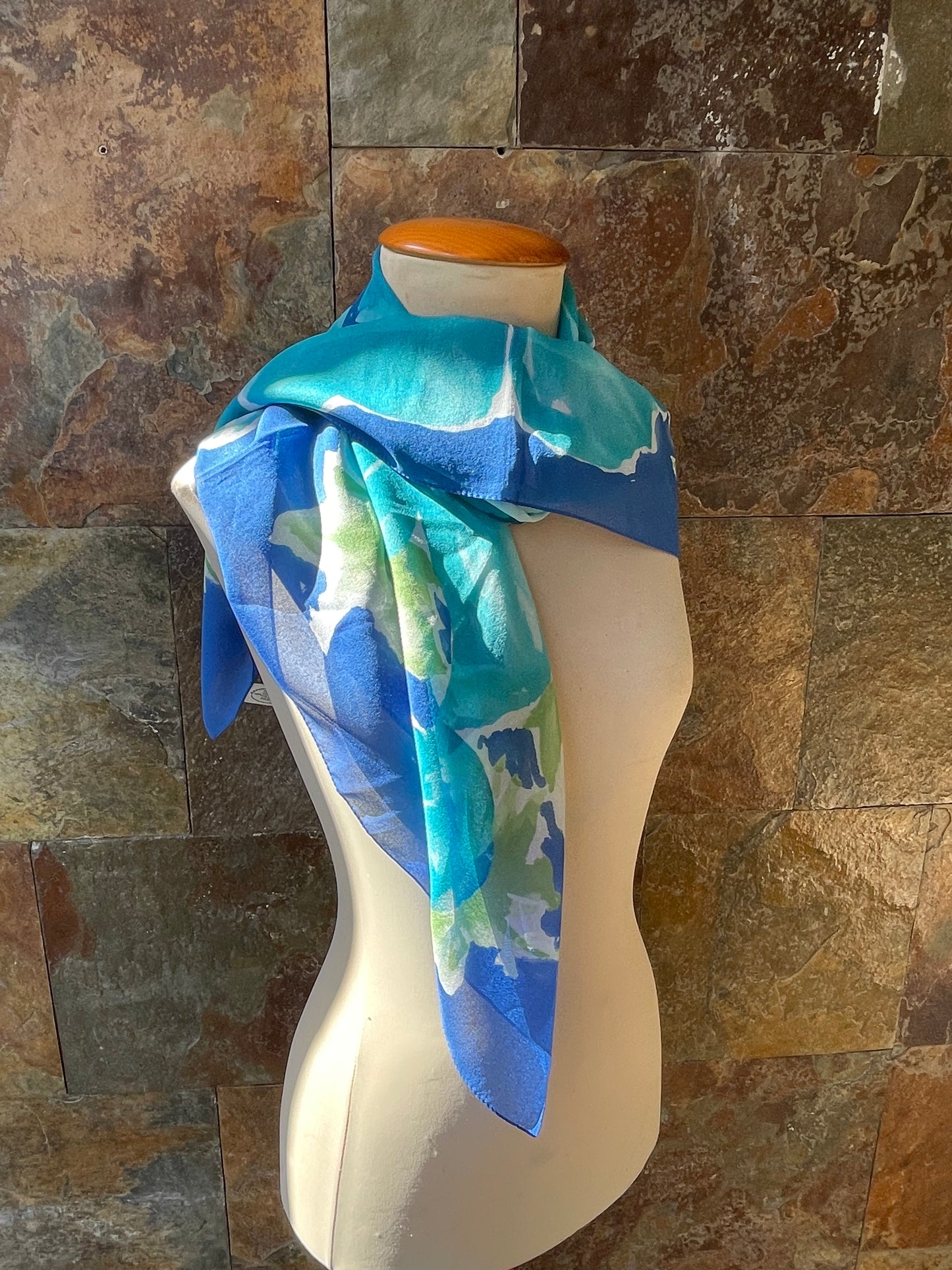 Pañuelo vintage italiano años 70, tonos azules y verdes DOMINGUEZ
