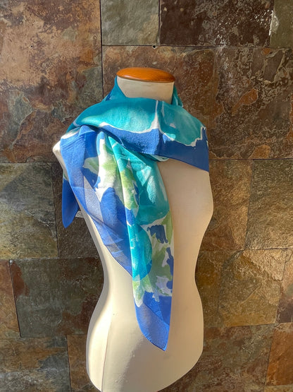 Pañuelo vintage italiano años 70, tonos azules y verdes DOMINGUEZ