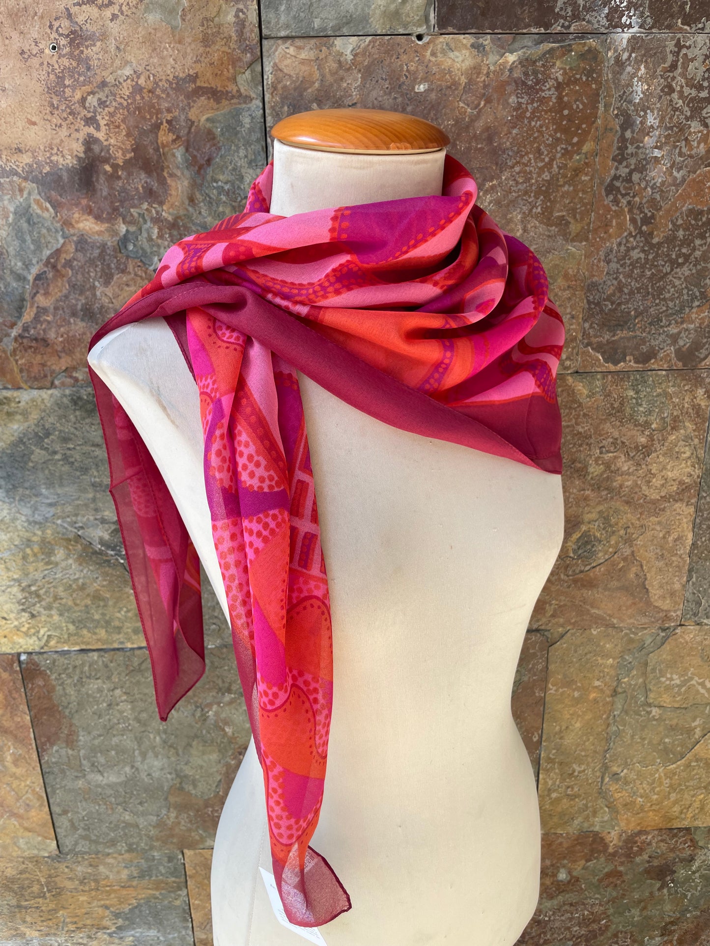 Pañuelo vintage italiano años 70, tonos rosa, morado y anaranjado DOMINGUEZ